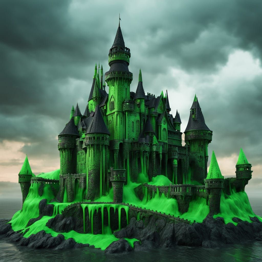 Surreal Green Castle Made of Slime in Hyperdetailed 3D