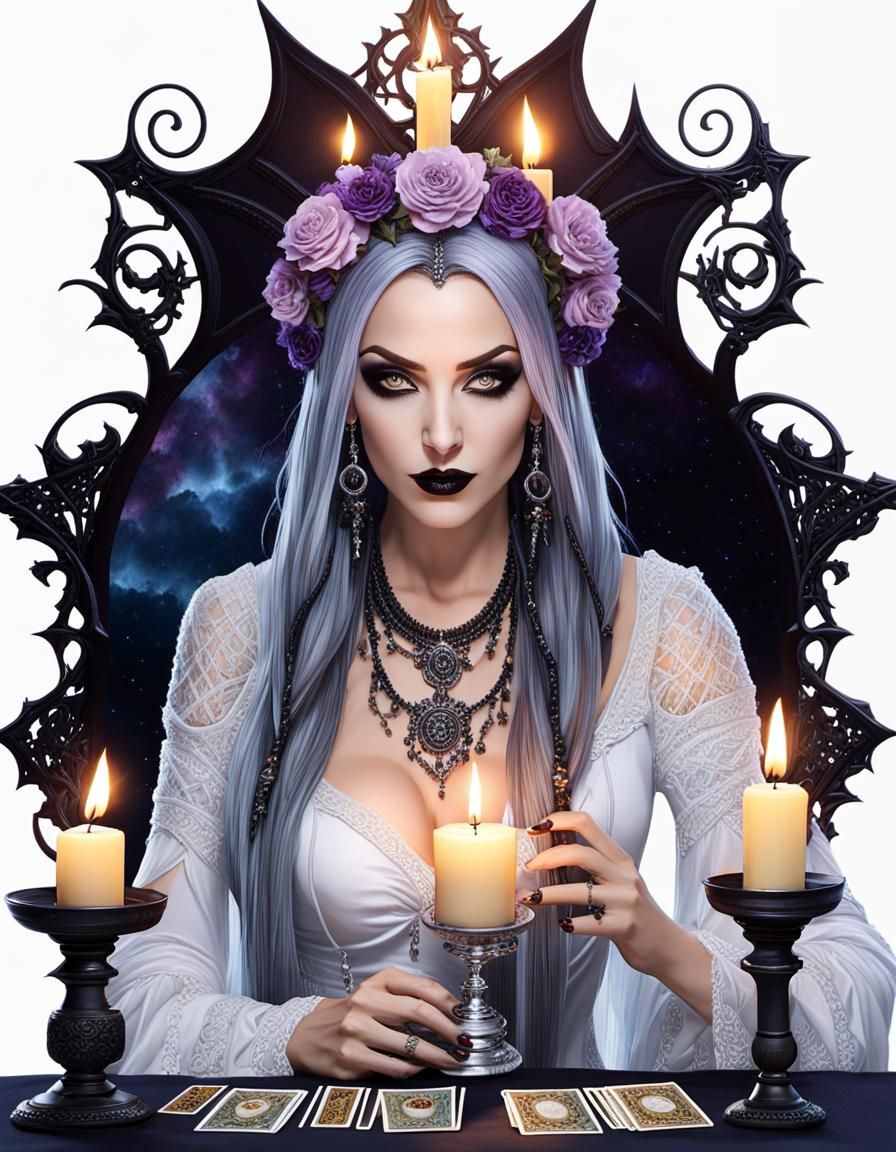 Gothic Seer Reading Tarot Cards in Digital Art