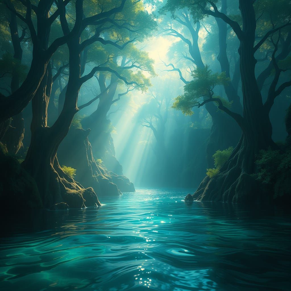 Enormous Tree Connects to Serene Ocean's Depths in a Dreamli...