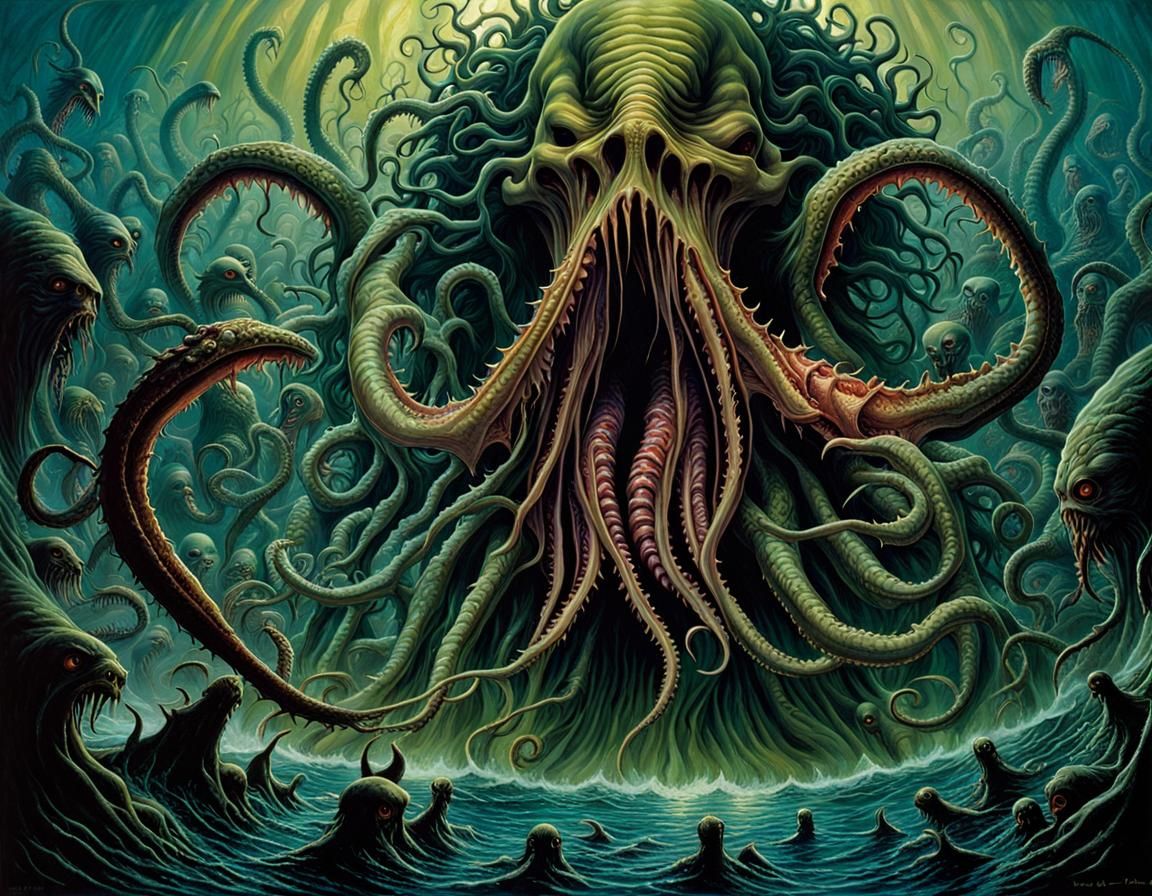 Eldritch Horrors of the Deep in Oil Painting Style