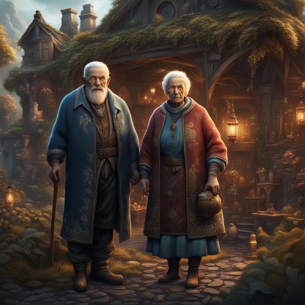 Fantastical Old Couple in Detailed Matte Painting