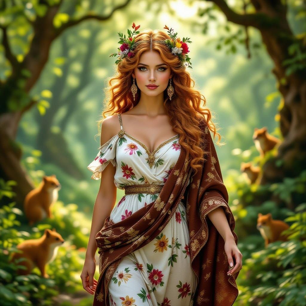 Etruscan Goddess Cel in Vibrant Forest