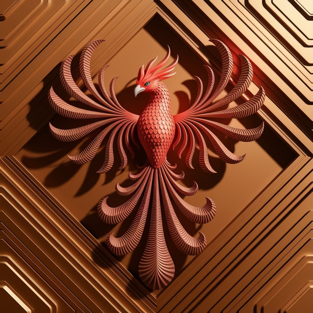 Vibrant Phoenix Emerges in 3D Art Deco Style