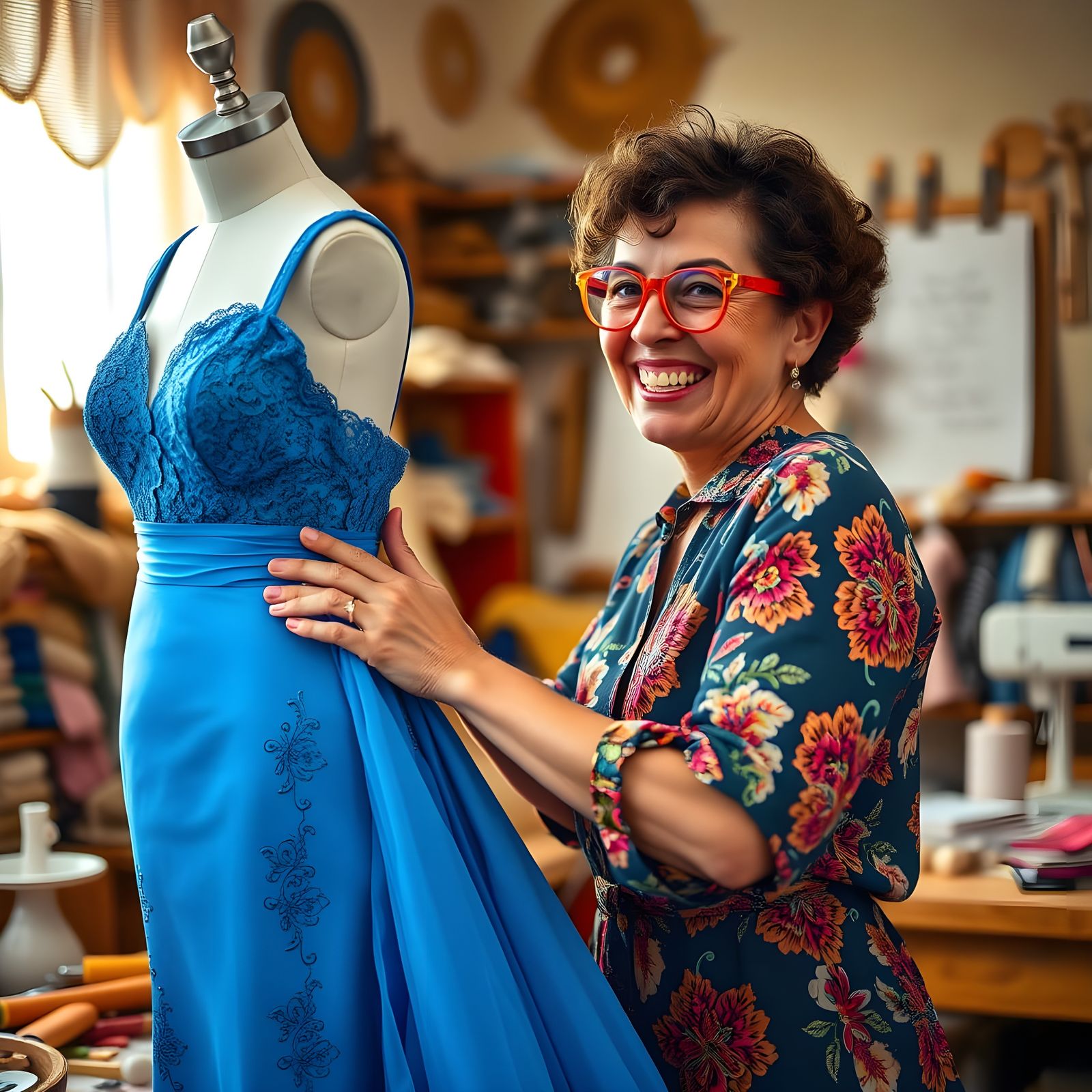 Vibrant Seamstress Creates Beautiful Evening Gown in Cozy St...