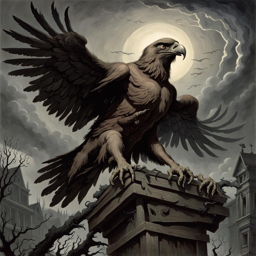 Giant Eagle in a Dark Fantasy Engraving