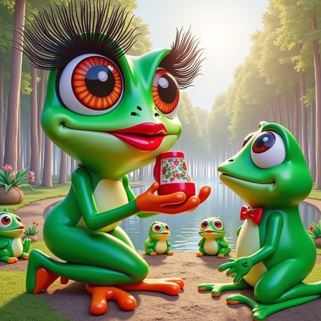 Frogs Proposing in Enchanted Forest Illustration