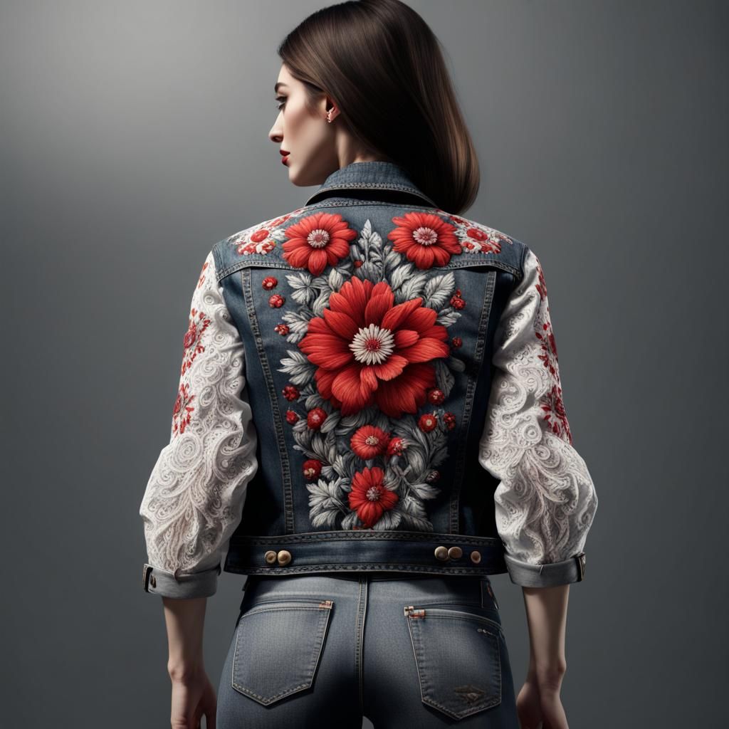 Floral Embroidered Jean Jacket: Fantasy Concept Art