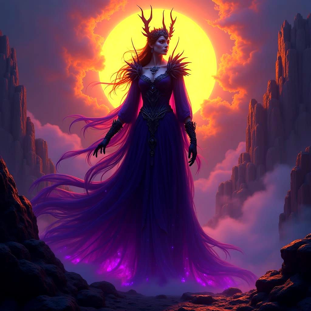 Ethereal Dark Fantasy Landscape in Vibrant Complementary Col...