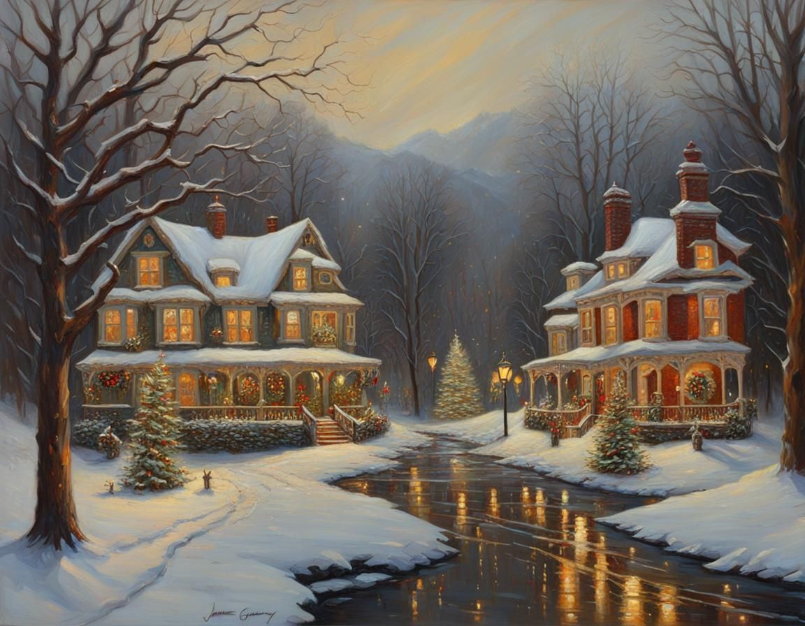 Elegant Christmas Scene as Oil Painting