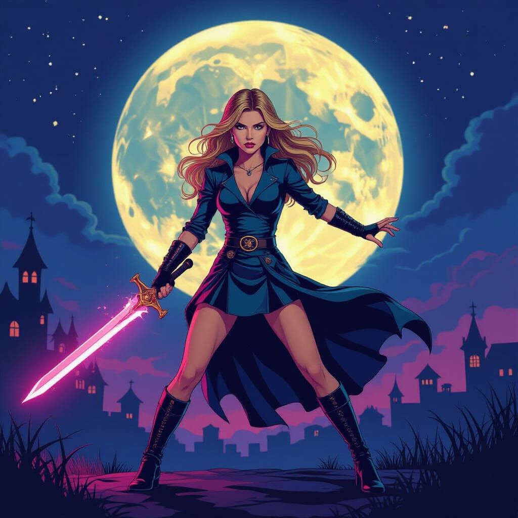 Vampire Slayer in Neon Colors, Fight Ready