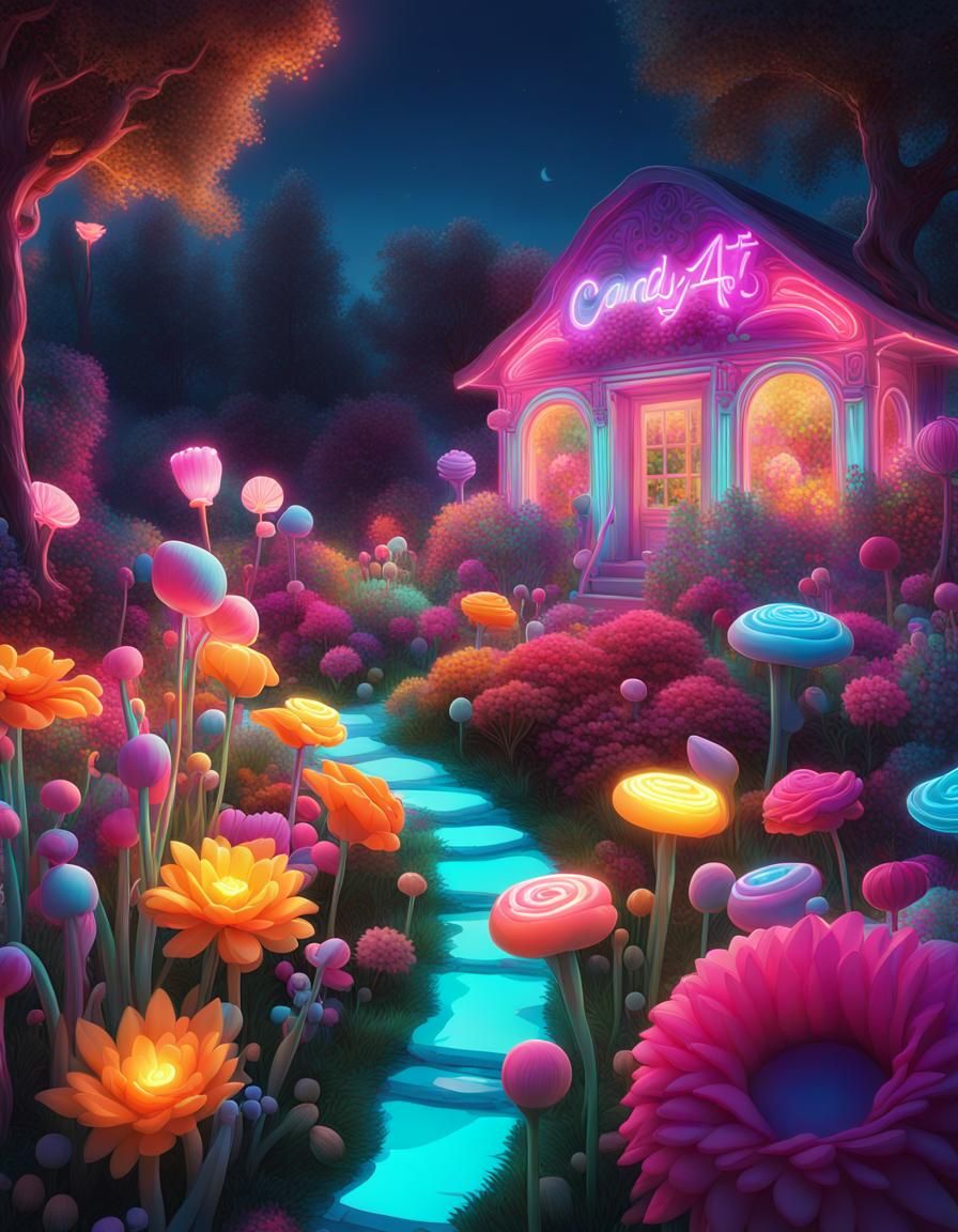 Beautiful garden with UV-reactive flowers