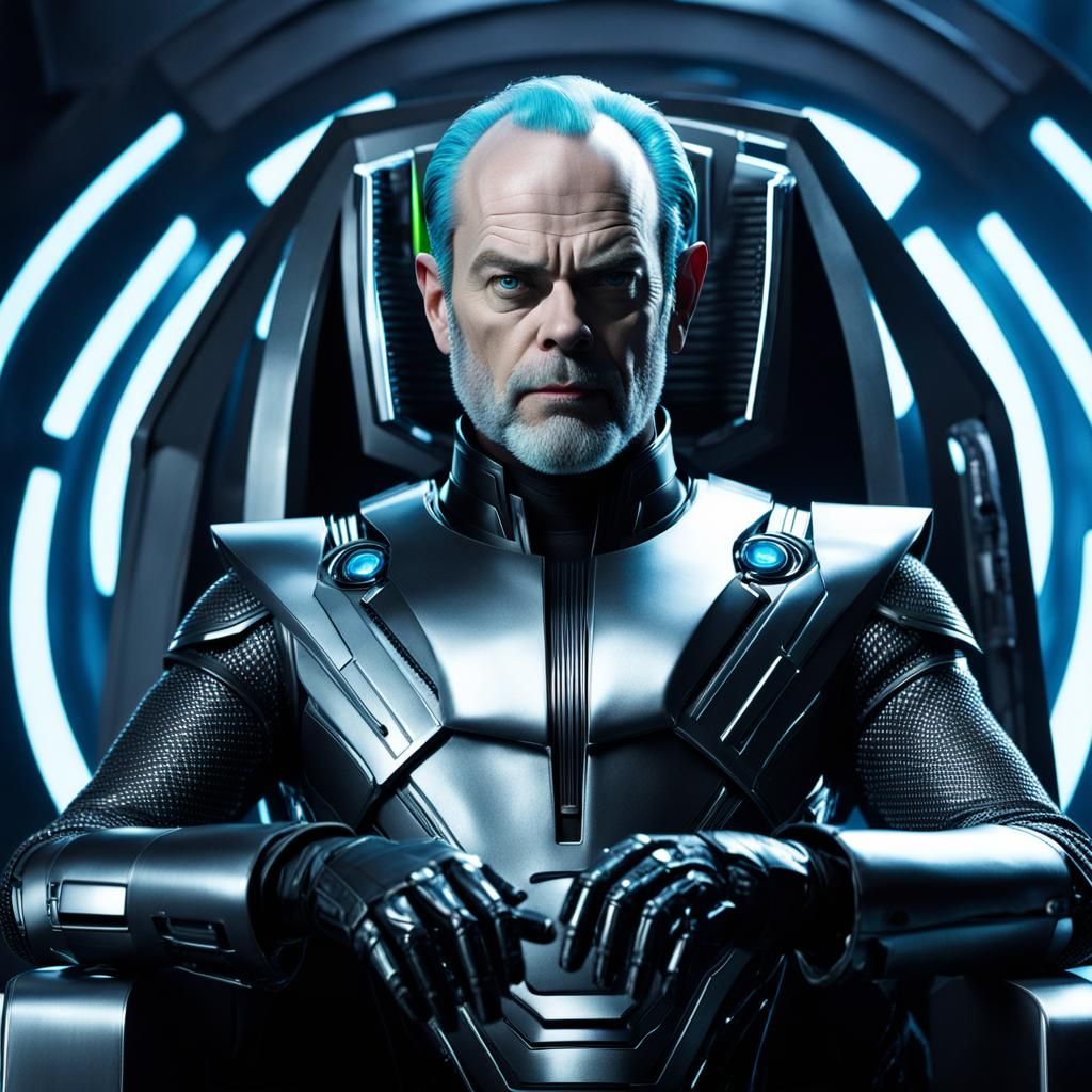 Brainiac on Metallic Throne in Robotic Suit