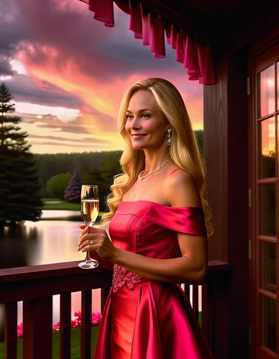 Renaissance Woman in Red Gown, Oil Painting