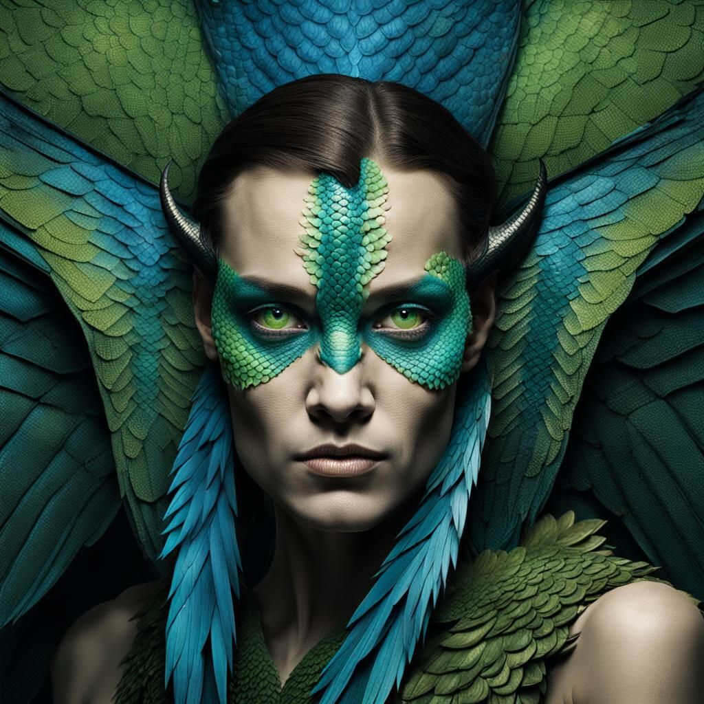 Scaled Harpy Woman Portrait with Arrow Tails