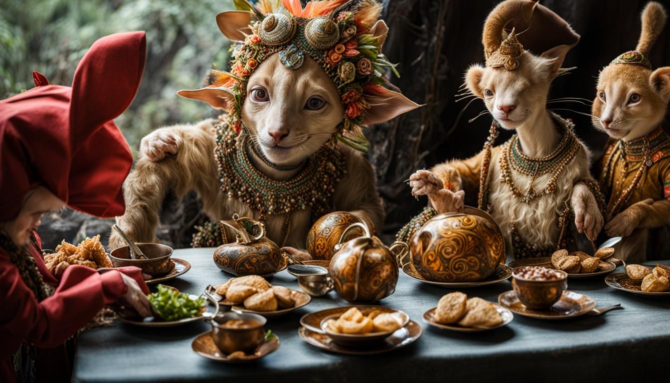 Surreal Alien Restaurant Celebration in Magical Realism