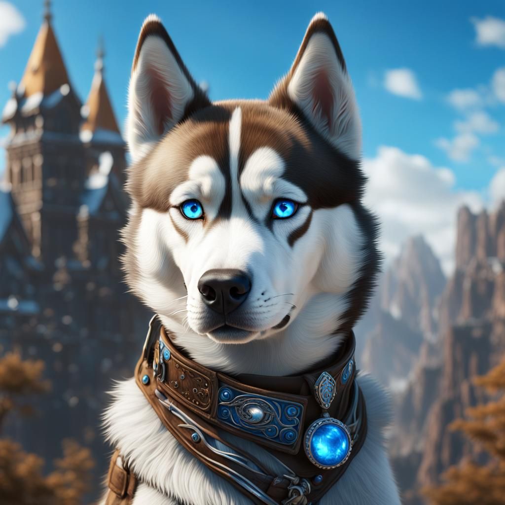 Husky with Blue Eyes: Detailed Fantasy Art