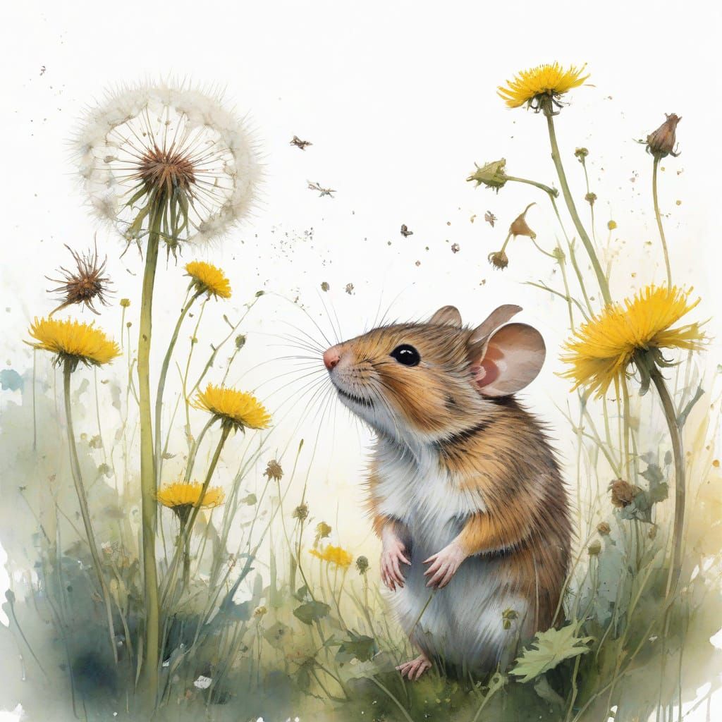 Surreal Whimsy in Watercolor-Inspired Meadow Scene