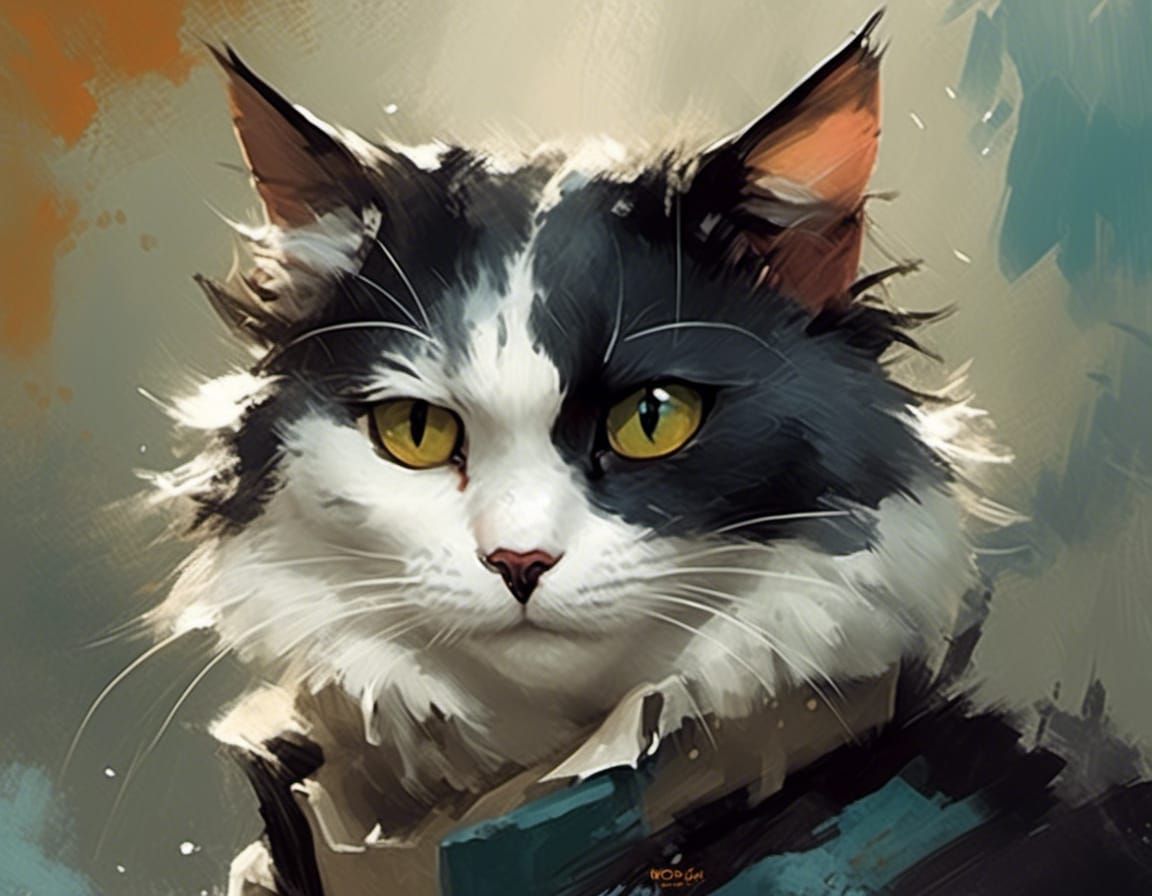 Happy Mythical Cat in Liquid Gouache Style