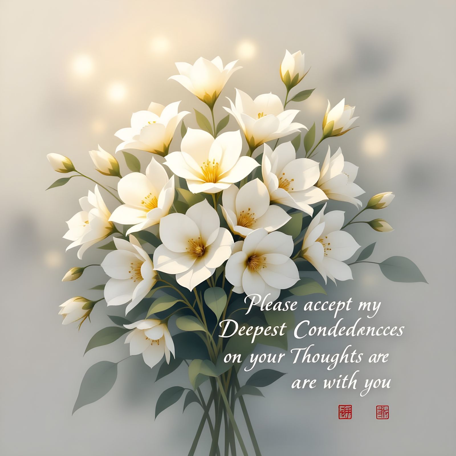Condolence Bouquet of White Flowers with Sympathy Message