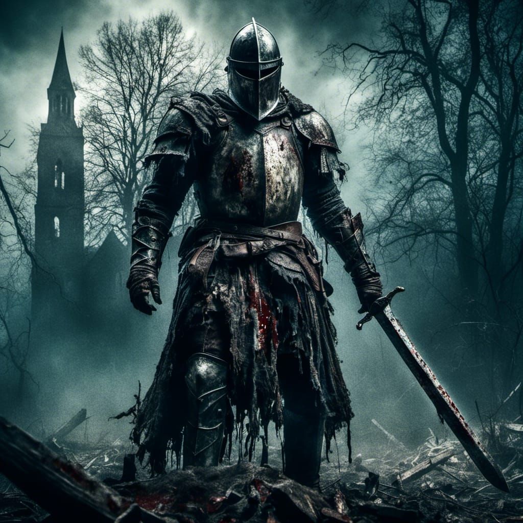 Medieval Knight in Dark Post-Apocalyptic World