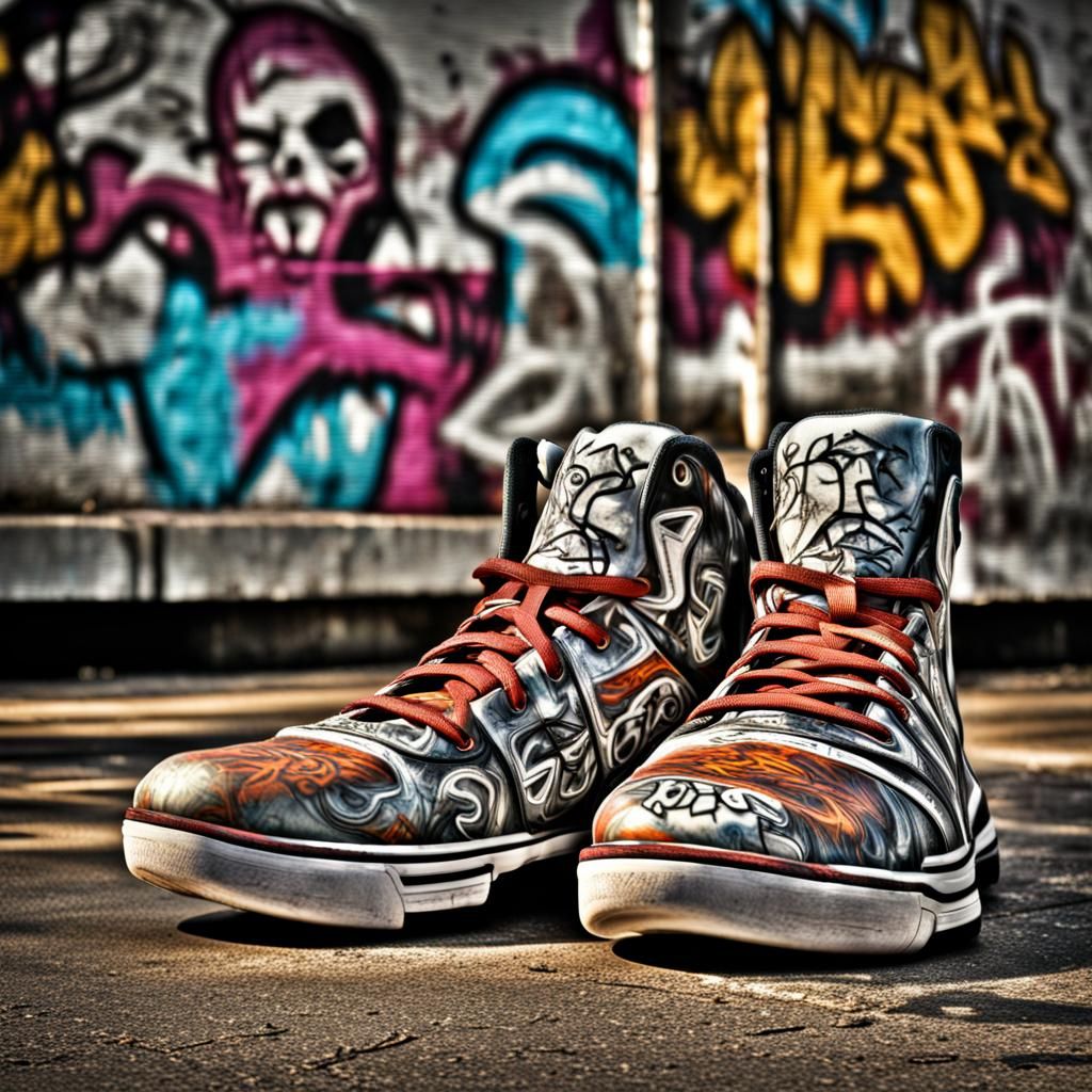 Graffiti Skull Basketball Sneakers in Hyperrealistic Style