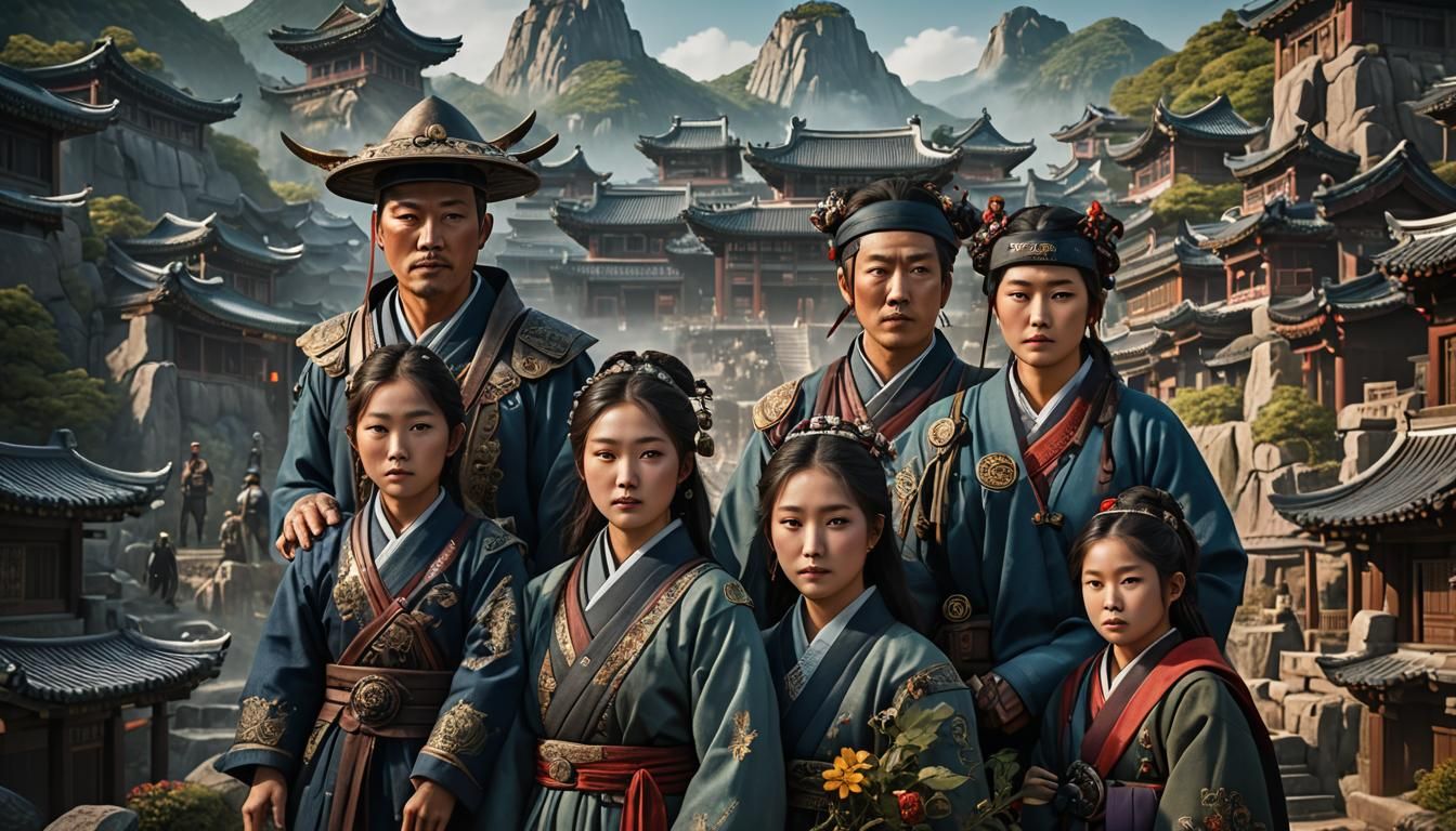 North Korean Family Portrait in Detailed Matte Painting