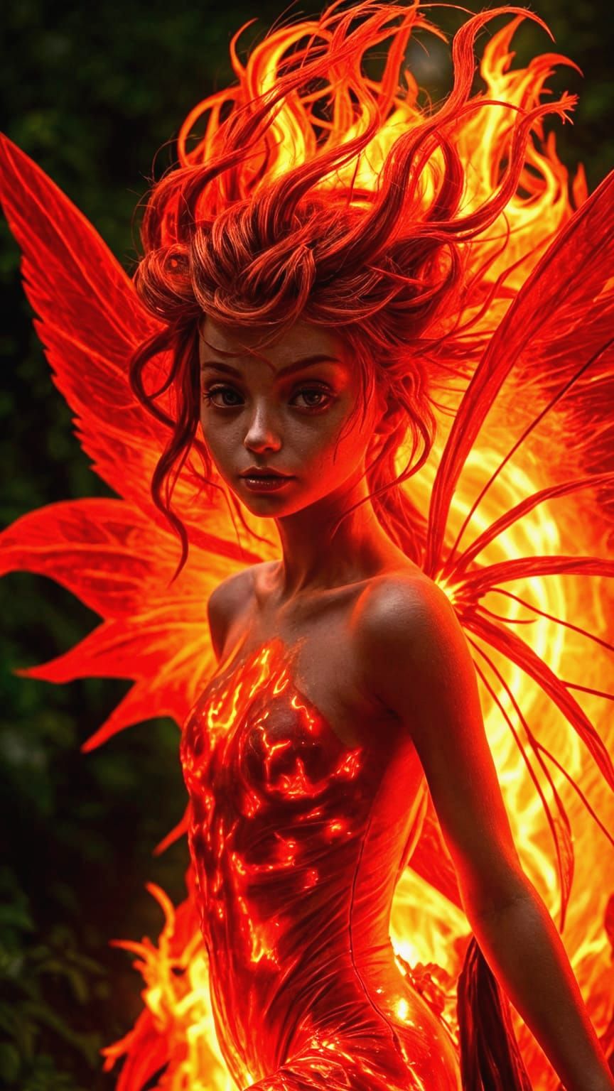 Otherworldly Alien Fire Fairy with Glowing Hair
