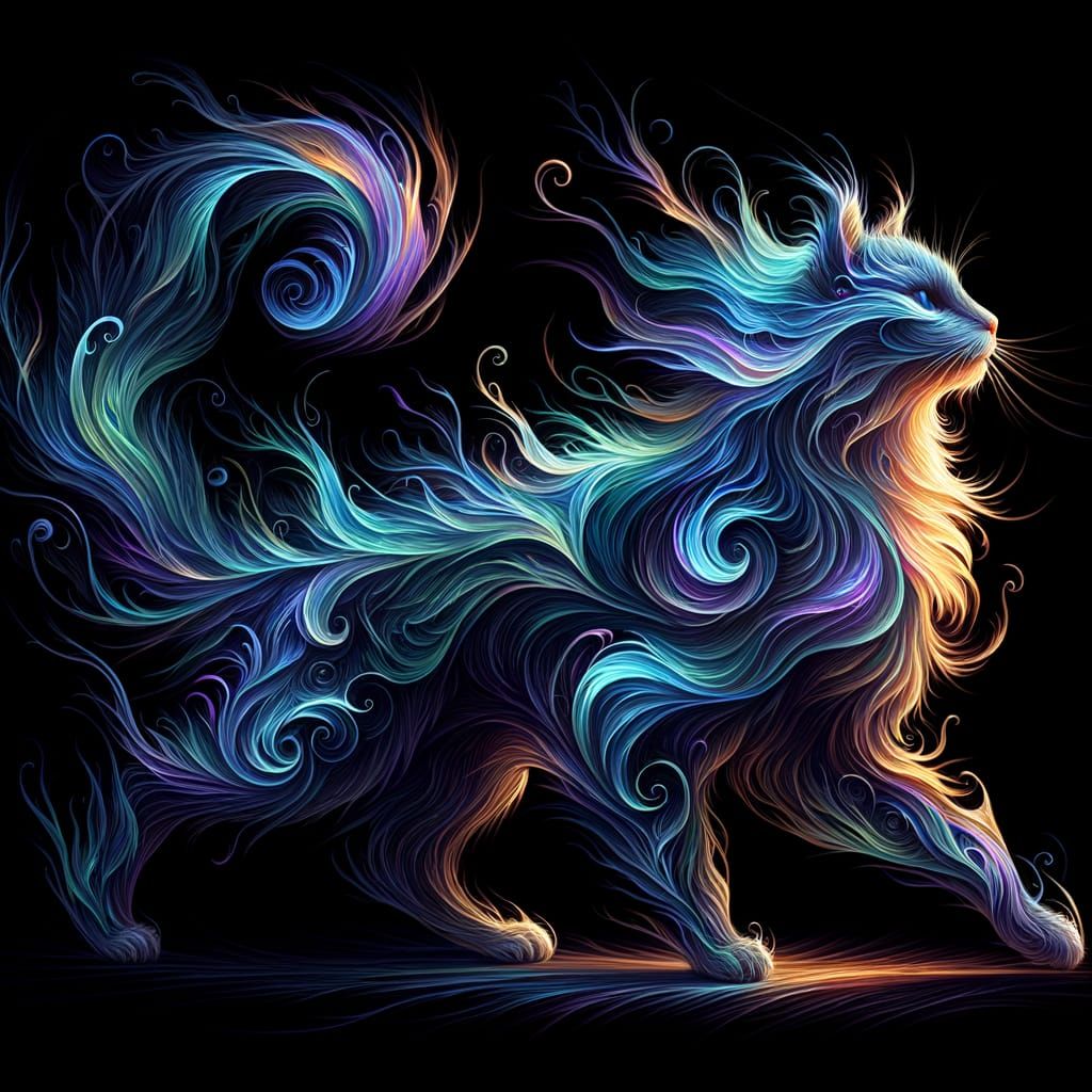 Ethereal Flames Form a Cat in Motion