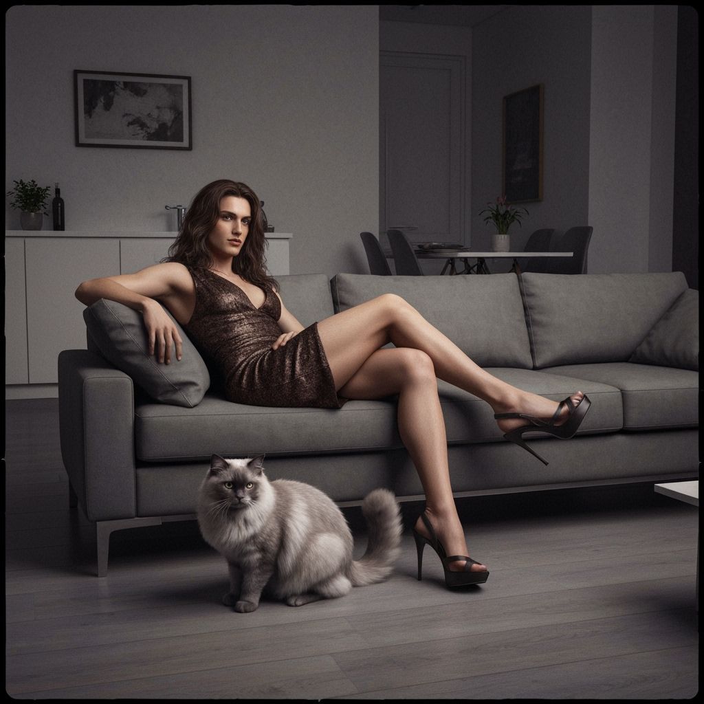 Young Man in Elegant Minidress Relaxing on Sofa