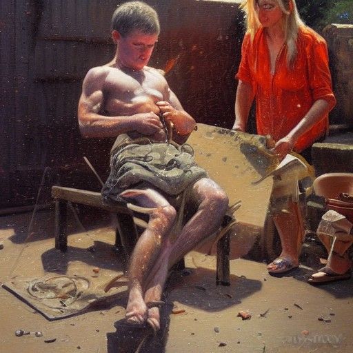 Torture Scene in Oil Painting Style