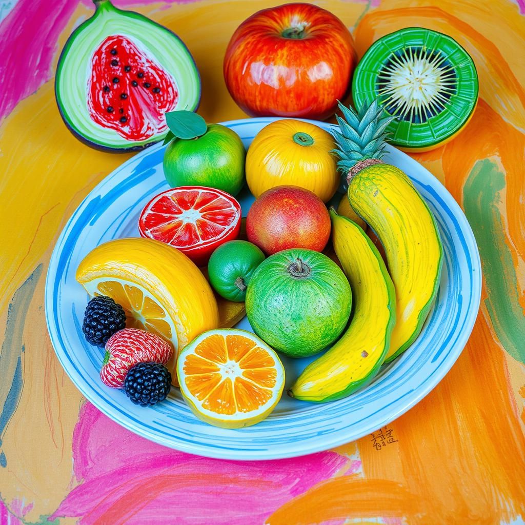 Colorful Crayon-Style Fruits in Digital Art