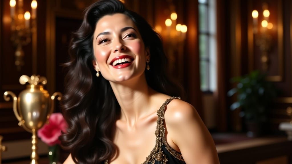 Beautiful French Woman Laughing in Ornate Gown