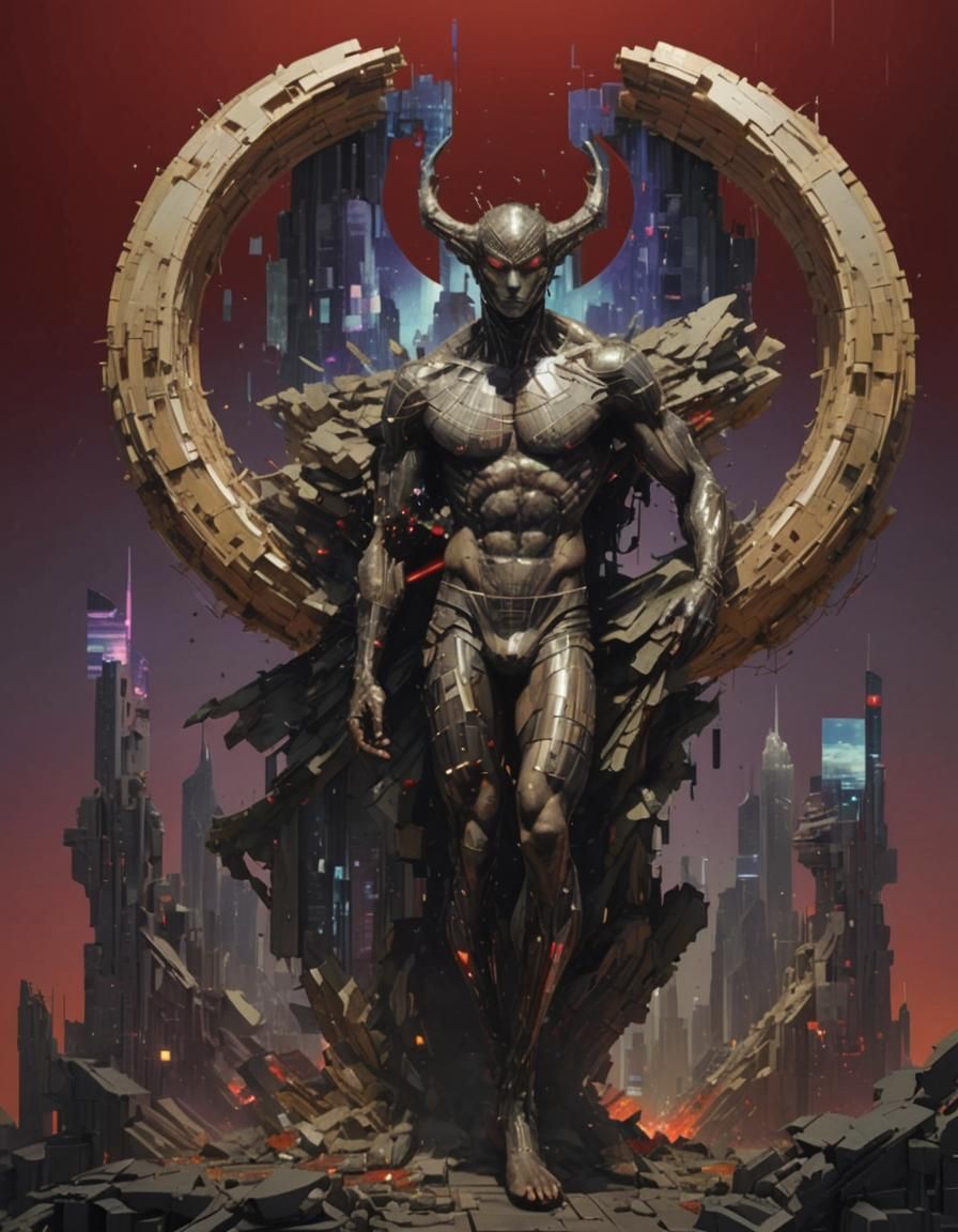 Glitched Neofuturistic Man in Surreal Landscape