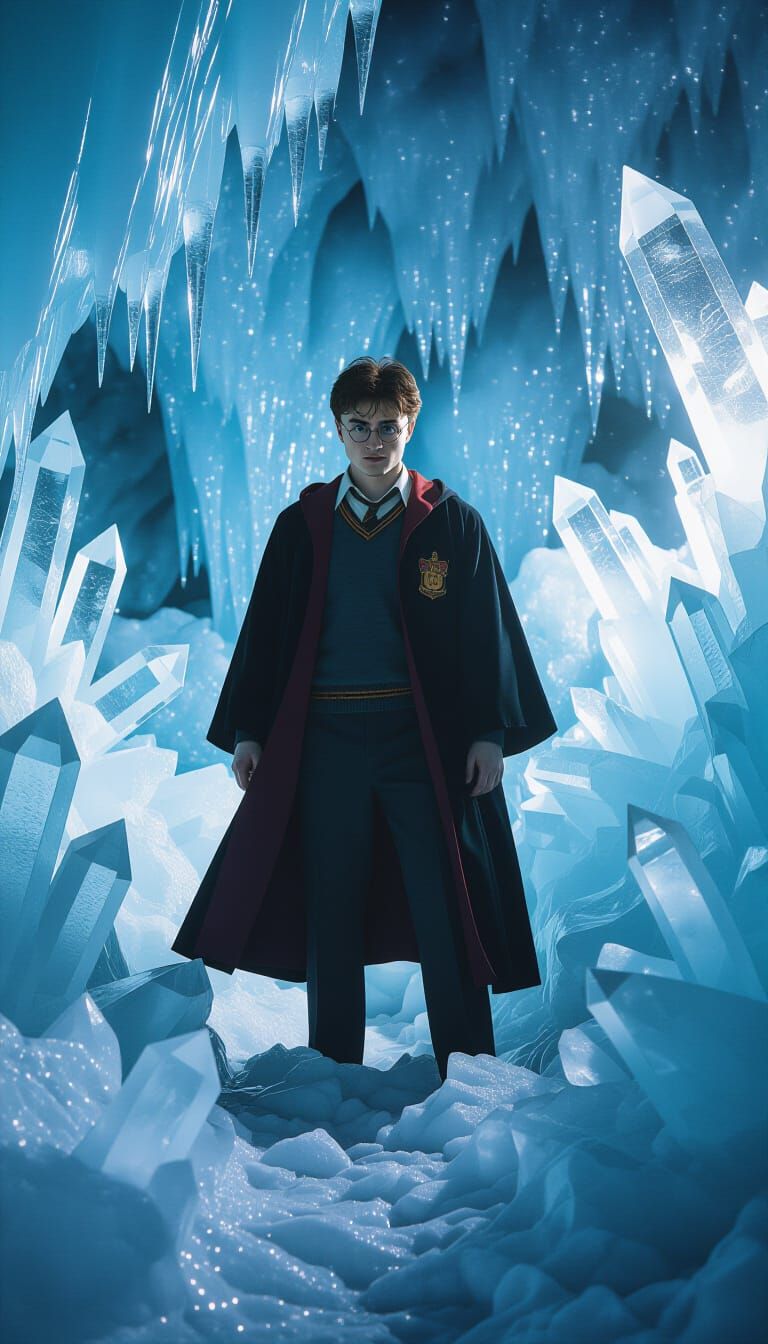 Harry Potter in Crystalline Cavern: Cinematic 3D Render
