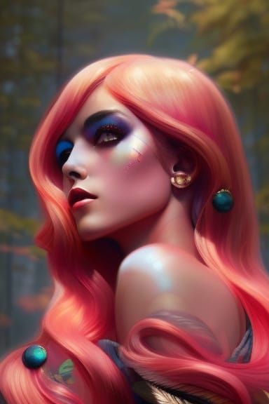 Gorgeous Blue-Haired Woman in Hyperrealistic Style