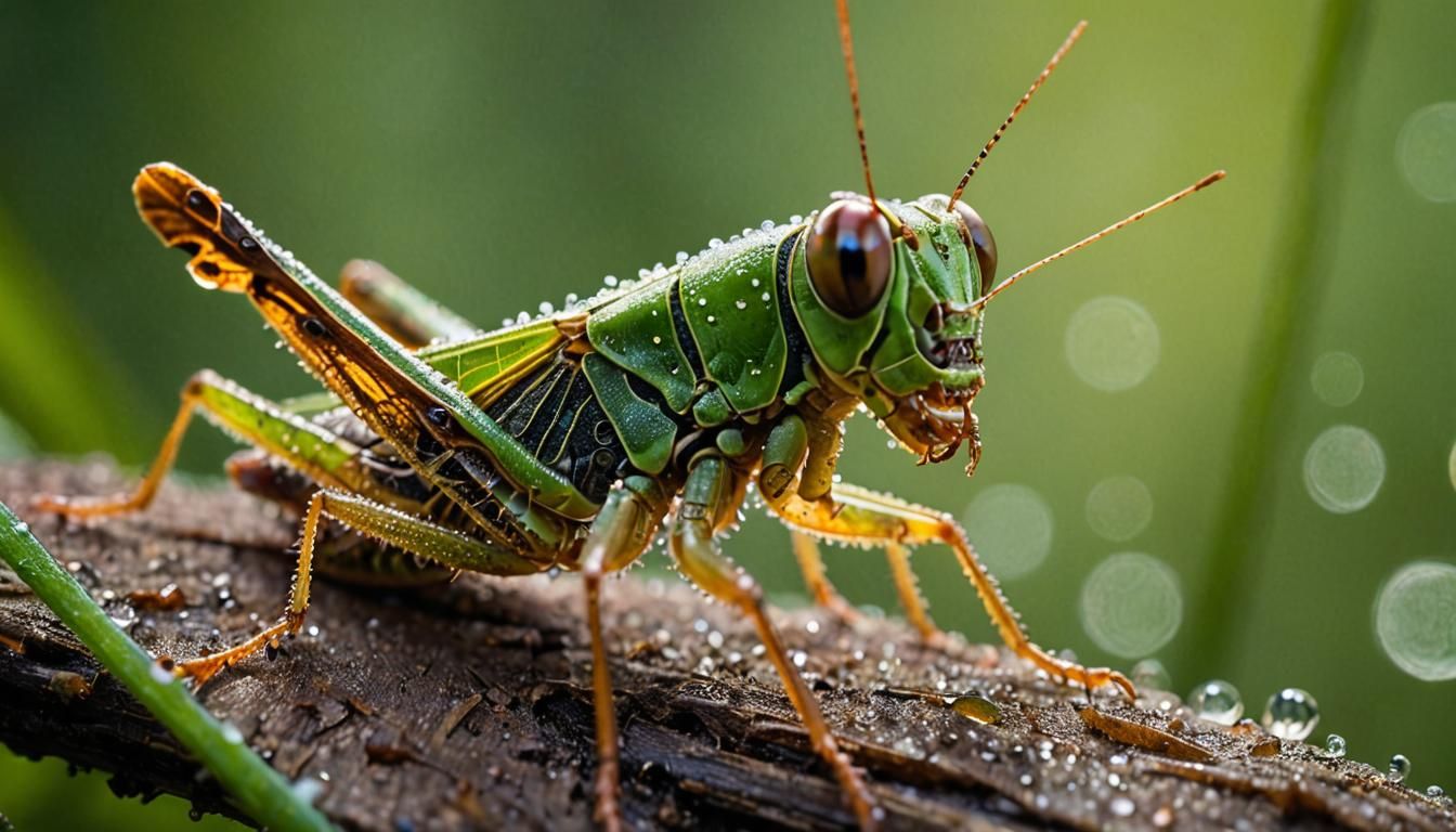 Grasshopper Macro with Double Exposure and Vivid Colors