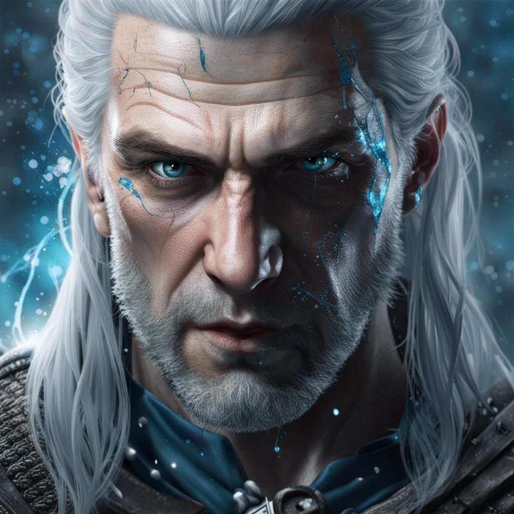 Hyperrealistic Witcher Portrait with Mystical Color Theme