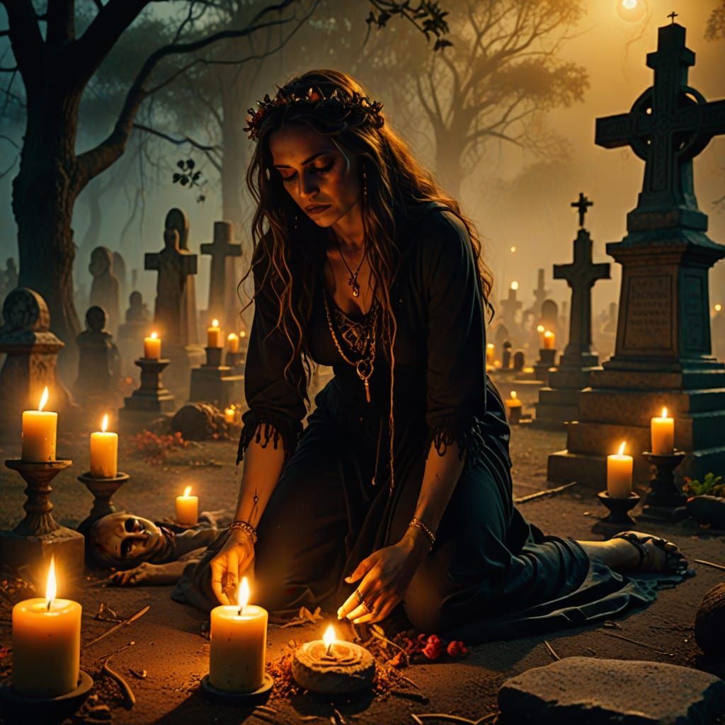 Surreal Cemetery Ritual in Expressive Digital Art