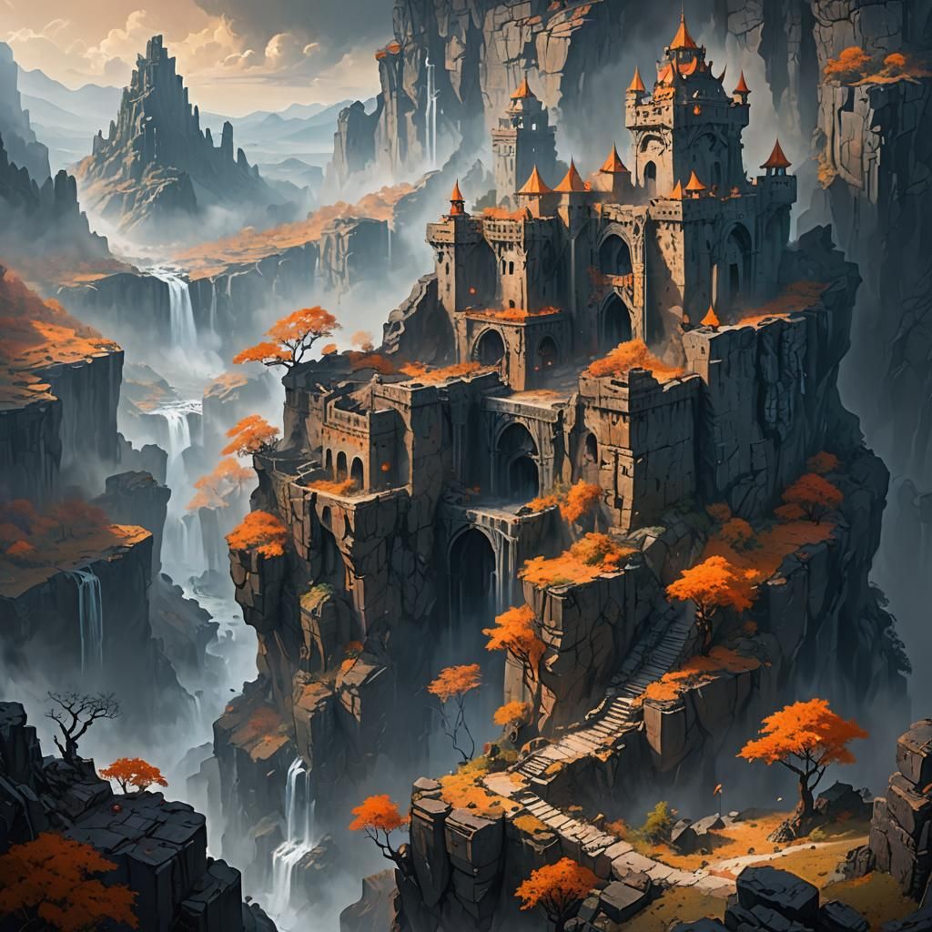 Mysterious Fortress at Cliff Edge: Fantasy Matte Painting
