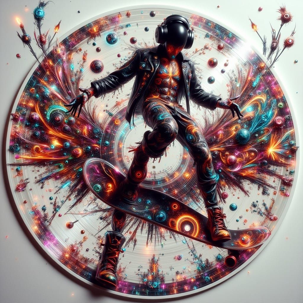 Youthful DJ Skater in Graffiti Vinyl