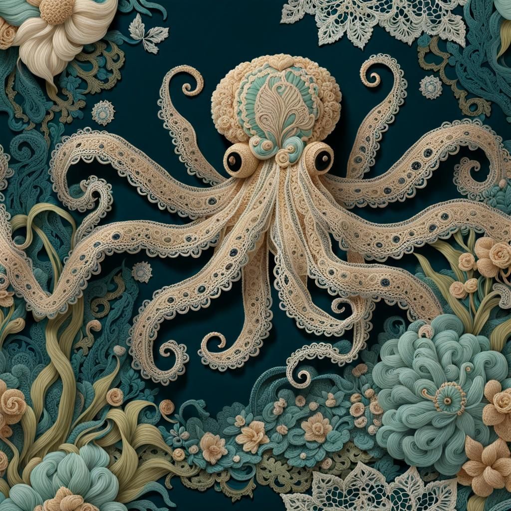 Lace Octopus in Underwater Alençon Diorama