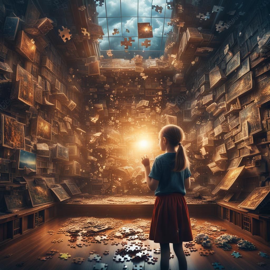 Girl Contemplates Life's Puzzle: Cinematic Digital Art