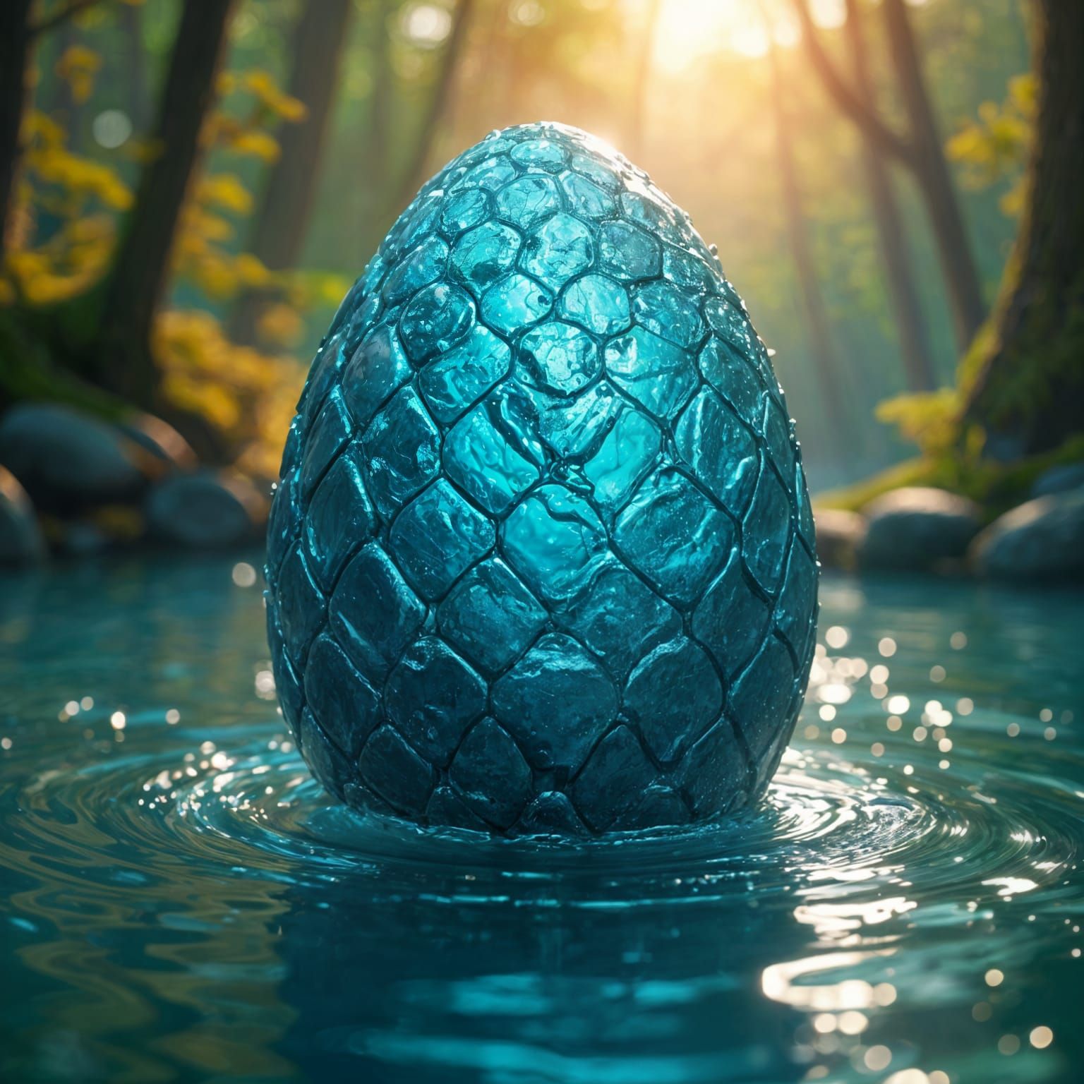 Blue Dragon Egg in Forest Stream: Artstation Quality