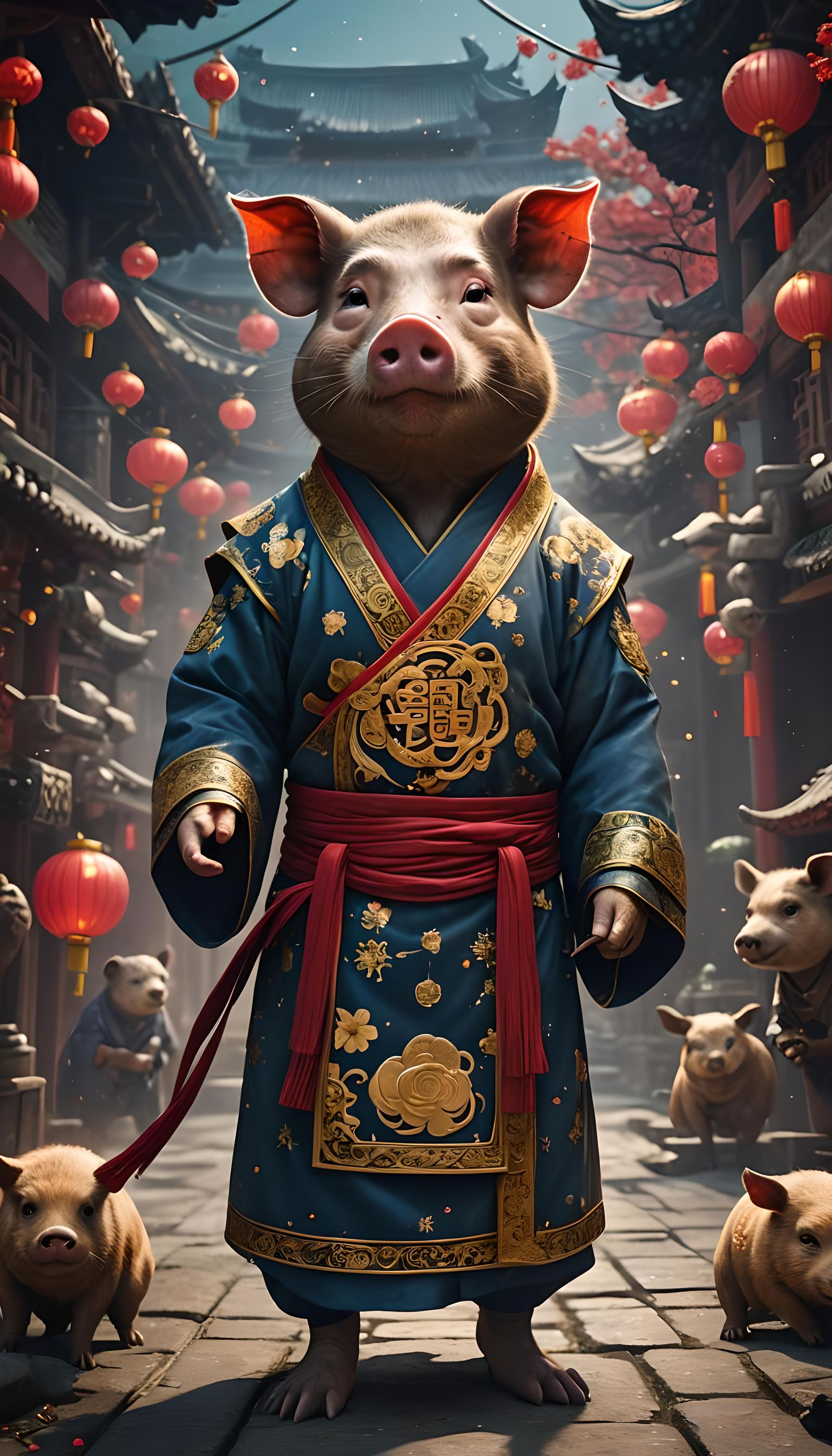 Anthropomorphic Pig in Chinese Costume: Zodiac Art
