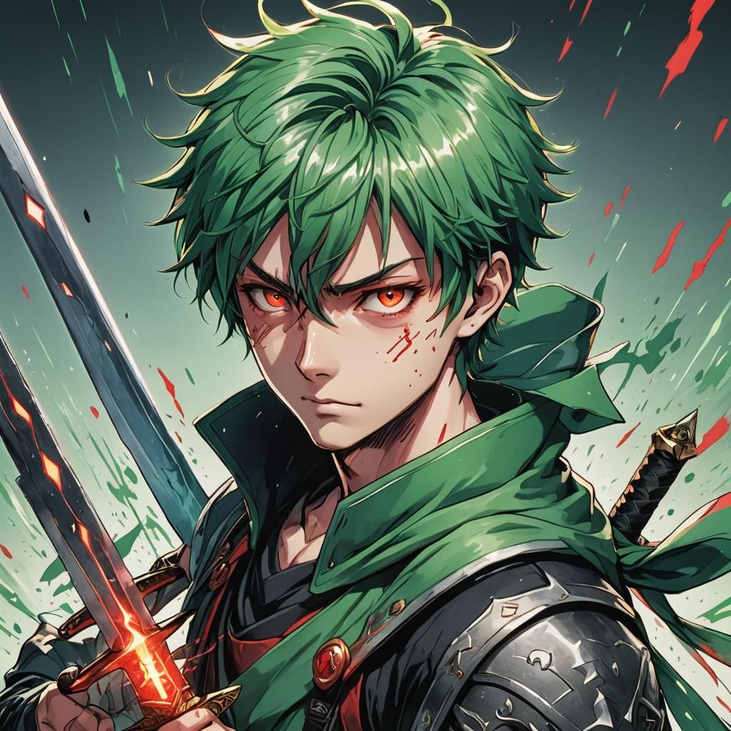 Anime Swordsman with Glowing Eye in Manga Style