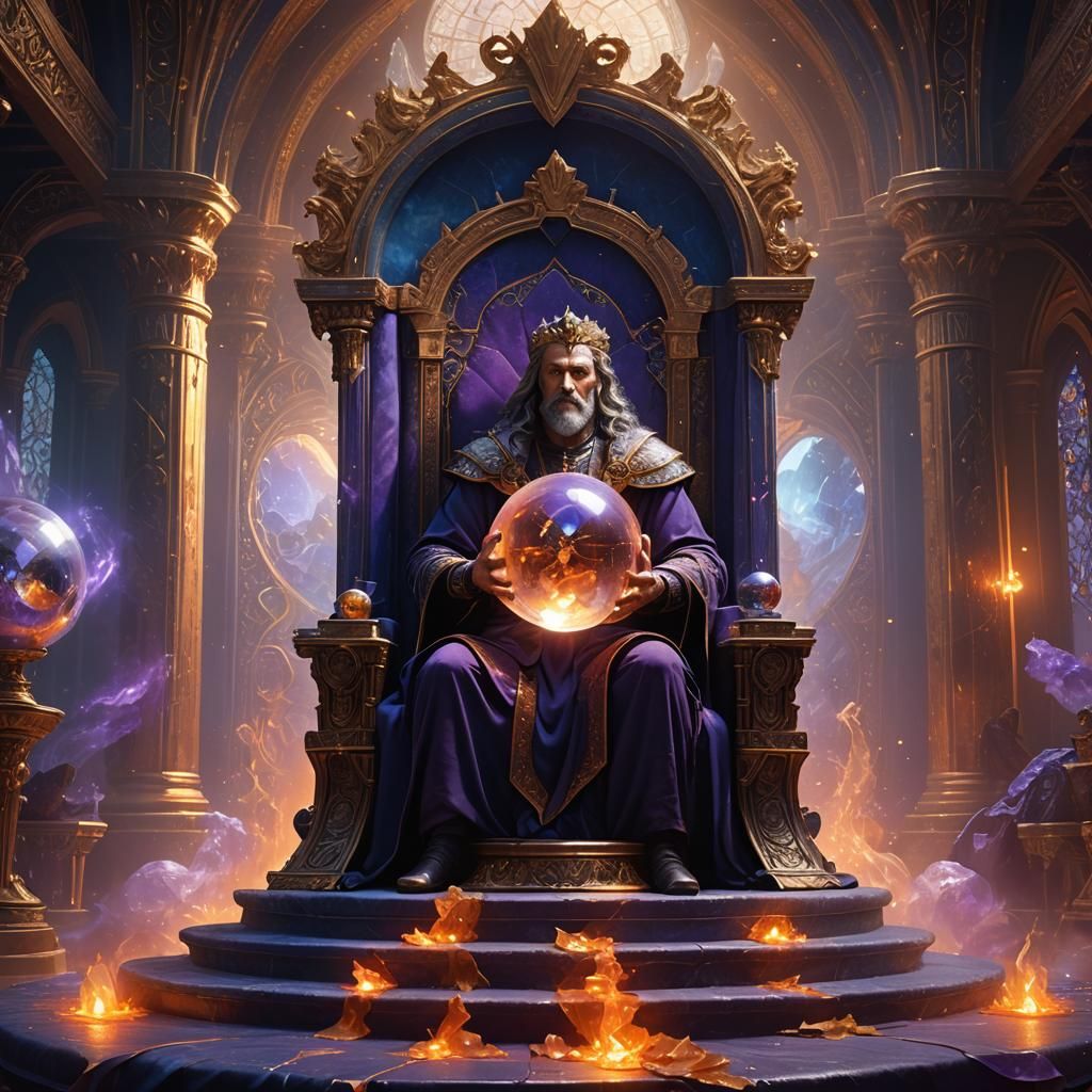 Mystical God with Crystal Ball in Throne Room
