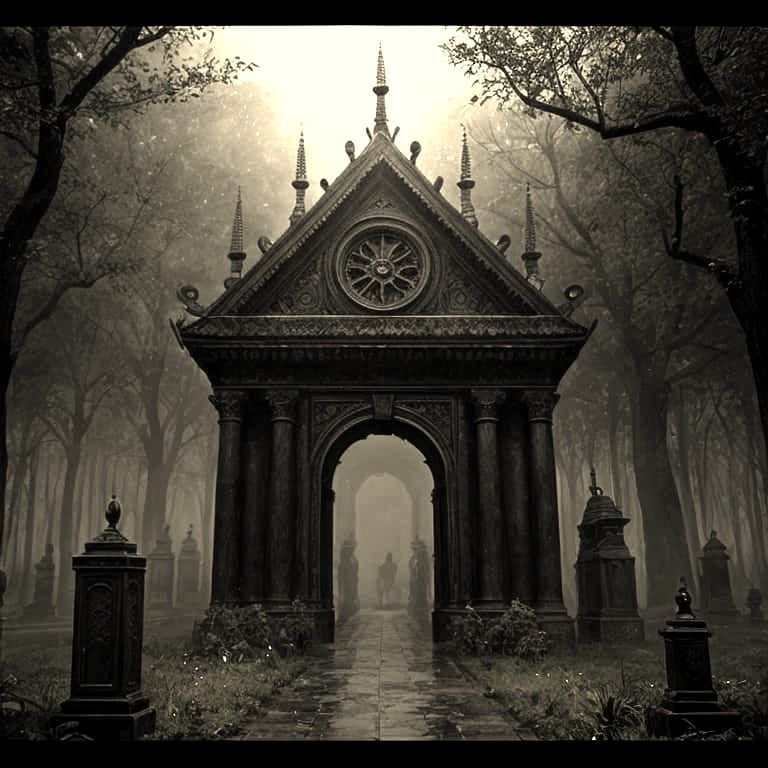 Misty Cemetery at Dusk: Digital Matte Painting