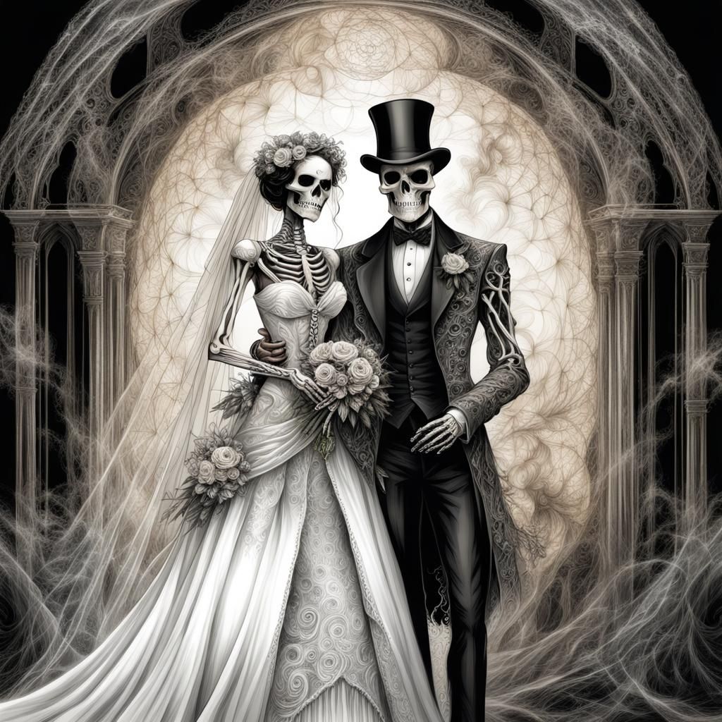 Skeleton Wedding Portrait in Luis Royo Style
