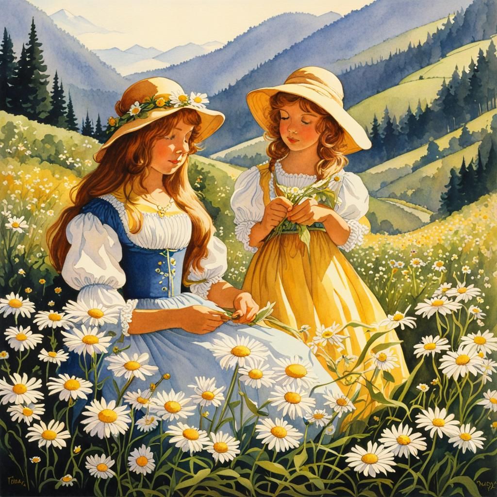 Ornate Daisy Valley in Watercolor Style