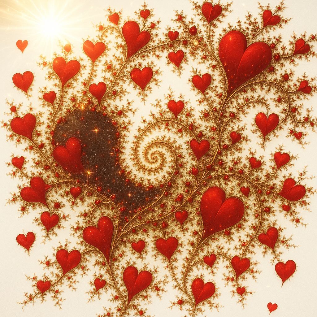 Majestic Fractal Heart Design with Gold Sparks